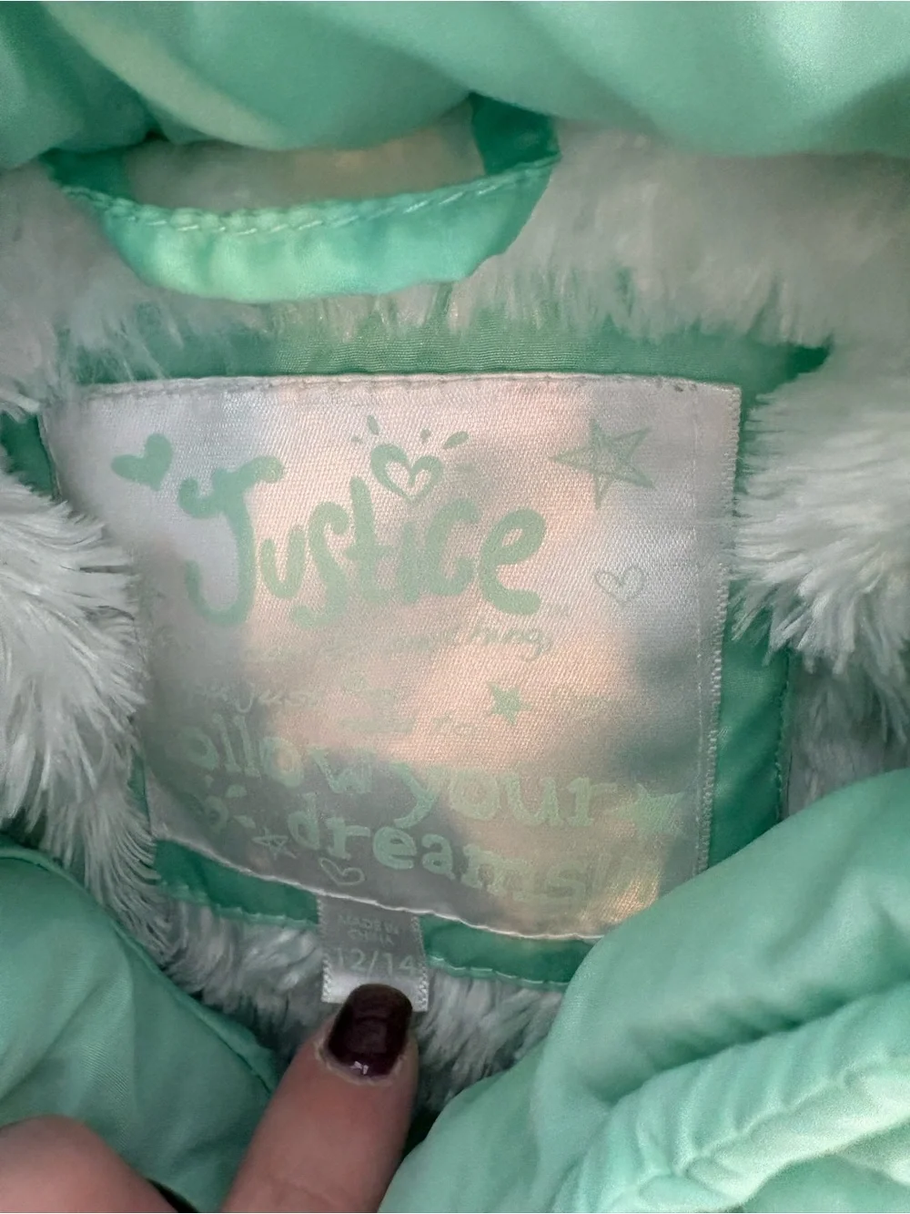 Justice Mint Green Quilted Puffer Jacket for Kids